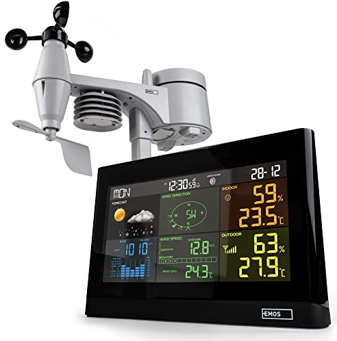 EMOS Stazione Meteo con anemometro e pluviometro - Sistema di Monitoraggio Wireless da Interni e Esterni e Display a Colori