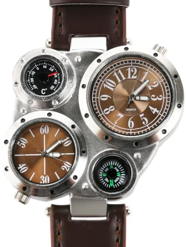 VILLCASE Oulm 9145 Retro Style Herren Dual Time Zones Quarz Armbanduhr mit PU- Band/ Kompass/ ( )