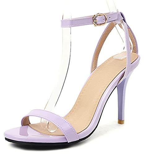 SJJH Sandali da donna con tacco sottile e punta aperta, Lilla, 37 EU