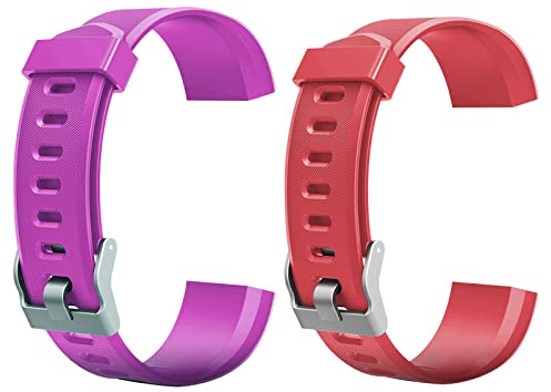 Junerain ID 115plus HR Ersatzarmbänder, buntes Ersatz-Armband für Id115 Plus HR-Smartwatch, Armbänder für Fitness-Tracker-Uhr, 2 Stück, Violett und Rot, Verstellbar