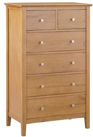 Hallowood Furniture Hereford Oak Chest of Drawers with 6 Wooden Drawers | Solid Light Oak Dresser, 2 Over 4 Chest for Bedroom, Living Room & Hallway, Fully Assembled Bedroom Furniture, Dovetail Joint