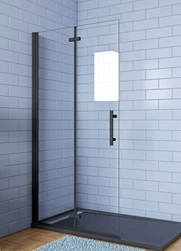 Aica Sanitär Walk-in Dusche Duschabtrennung Duschtür Größe 115cm,Höhe195cm,6mm NANO ESG Sicherheitsglas,Schwarz
