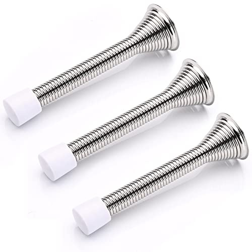 Melofo 3 PCS 85mm Wall Mounted Metal Spring Door Stop with Rubber Bumper | Skirting Board Buffer, Protect Walls, Easy to install, Ideal for Home, Bathroom and Office Indoor Use, Prevents Wall Damage
