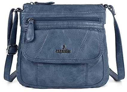 Angelkiss Kleine Damen-Umhängetasche, Leder, Schultertasche für Damen, Hobo-Tasche mit verstellbarem Schultergurt, 1-Blau