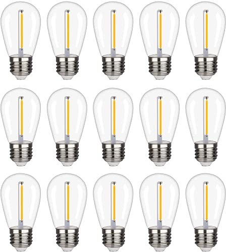 FUTIME 15 Pack S14 LED String Light Bulbs, 1W Shatterproof & Waterproof Outdoor Indoor Replacement Bulbs, E26 Base Edison LED Light Bulbs Warm White 2200K. (S14 15Pack)