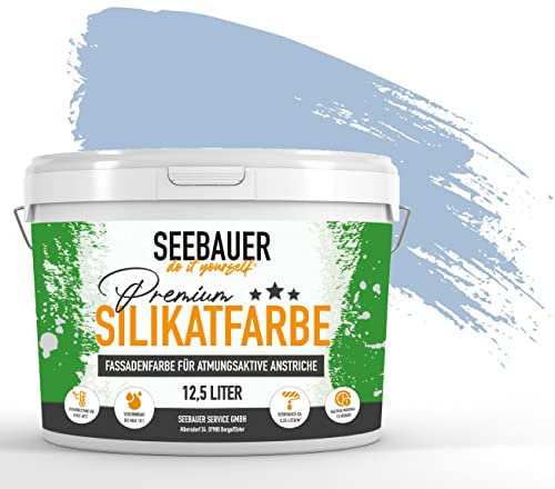 SEEBAUER diy Silikat-Fassadenfarbe Blau 10L für Außen (No. 845 Pale Heaven) Atmungsaktive Mineralfarbe für Fassaden - Geeignet für Putz, Mauerwerk und Beton