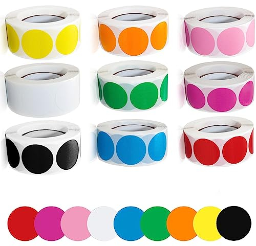 Klebepunkte Bunt Punkt Aufkleber Punkte - 4500 Stück Farbe Codierung Dot Etiketten Farbcodierung Farbiger Kreis Selbstklebend Rund für Büro (25 mm, 9 Farben)