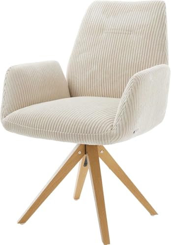 DELIFE Polsterstuhl Zoa-Flex Holzgestell kantig Natur Cord Beige Taschenfederkern