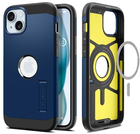 Spigen Tough Armor MagFit Case for iPhone 15, Compatible with MagSafe Accessories - Navy Blue