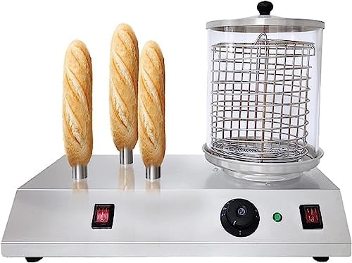 Hot Dog Machines Commercial Hot Dog Roller Grill/Sausage Maker with Temperature Control and Detachable Glass Cover, Stainless Steel Body,Evenly Heated