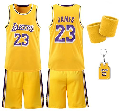Basketball Jersey für Jungen - Schnell trocknendes Basketball Trikot und Shorts mit Wrist Wraps - Ärmelloses Basketball Anzug Set für Training und Spiele - Hochwertige Basketball Kleidung (26, Gelb)