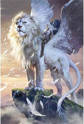 tamalsj 5D DIY Diamond Painting Erwachsene Kinder Bilder Kreuzstich Stickerei Personalisierte Kunst Handwerk Für Schlafzimmer Wohnzimmer Wand Und Eingang Deko,weißer Löwe,90x120cm,Round Drill B12488