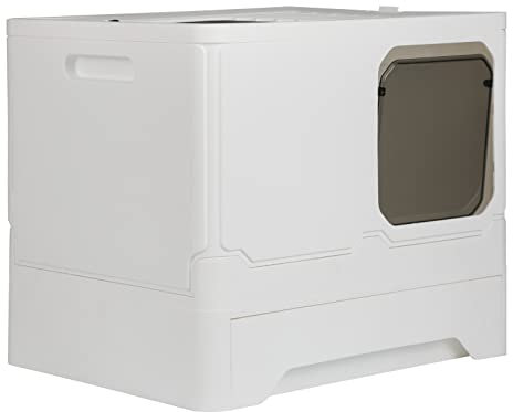 Bac à Litière pour Chat,Grande Maison de Toilette Chat Pliable avec Couvercle,Bac de Tiroir et Pelle à Litière,Portable,WC pour Chats avec Couvercle45*35 * 38 PP-Blanc