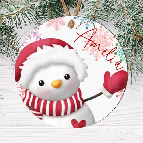 Personalised Christmas Tree Name Bauble - 12 Unique Designs (Elf, Santa, Reindeer, Snowman, Penguin, Polar Bear) (Design 6, Mdf Wood Indoor Use Only)
