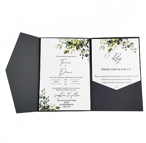 MillaSaw Hochzeitseinladungen, Schwarz, Einladungen für Hochzeit, Feier, Geburtstagsfeier, Kartenhalter für Valentinstag, 25 Stück (schwarz)