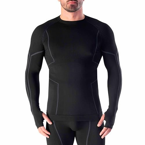 Risalti Thermo-Shirt für Herren, langärmlig, Merino Tech – Thermo-Trikot für Herren, Kompressionsshirts aus Merinowolle, Thermounterwäsche für Herren, Winter, Thermounterwäsche für Herren, nahtlos,