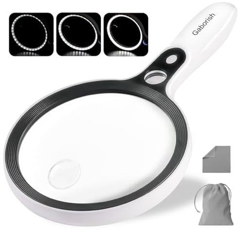 Große Lupe mit 37 LED-Licht, 10X 20X 45X Leselupe Handlupe mit 3 Lichtmodi, Aufbewahrungstasche, Reinigungstuch für Senioren, zum Lesen von Münzen, Inspektion, Hobbies