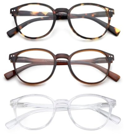 OuShiun Lesebrille Blaues Licht Blocking, Frühling Scharniere Runde Gläser für Männer Frauen Leichter Rahmen/Anti Blendung/Anti Eyestrain (Schildkröte/Braun/Klar,1.5)