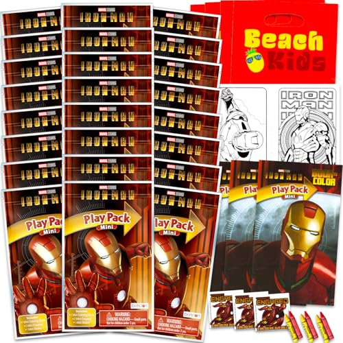 Marvel Iron Man Mini-Partygeschenk-Set für Kinder – Paket mit 24 Mini-Iron Man Grab n Go Spielpackungen mit Malseiten, Aufklebern und mehr (Avengers Birthday Party Supplies)