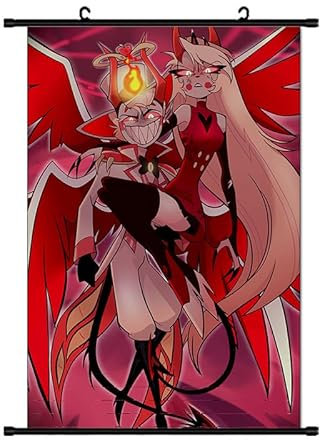 Jilijia Hazbin Hotel Anime Scroll Paintings Alastor/Angel Dust/Charlie Morningstar/Vaggie/Lucifer Morningstar Hänge-Poster Wandkunst Drucke Tapisserie Dekoration Bilder Heimdekoration