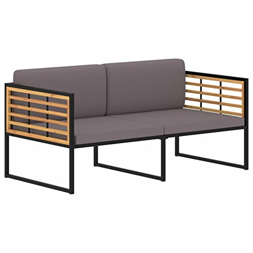 Tidyard Gartenbank mit Auflagen Parkbank Sitzbank Balkonbank Bank für Balkon Terrasse & Garten 136 cm Massivholz Akazie Dunkelgrau