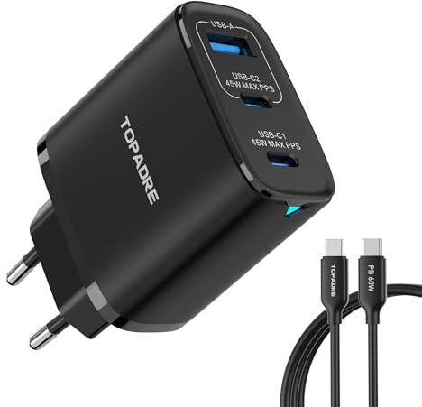 45W USB C Plug Fast Charge for Samsung Series, 3 Ports GaN USB Charger Plug, UK PD Power Adapter, Wall USB C Charger Plug for Samsung Galaxy S25 5G/S24/S23/S22 Ultra, for Galaxy A34/A54/A24/A14, Black