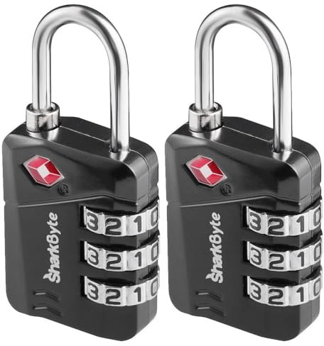 SharkByte Lot de 2 cadenas à combinaison approuvés par la TSA, cadenas de sécurité à combinaison de voyage à 3 cadrans pour valises, valises, sacs à dos, sacs de voyage, petits cadenas à code