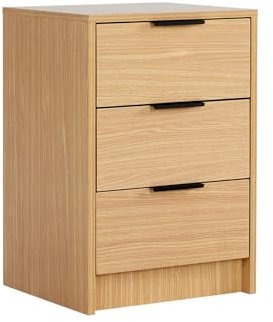 Home Source Bedside Cabinet Nightstand, 3 Drawers, Oak Effect