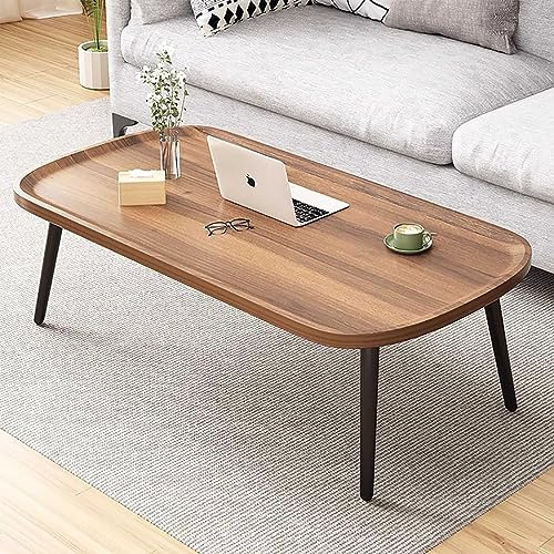 Mid Century Couchtisch aus Walnussholz, oval, mit robusten Eisenbeinen, einfach zu montierende Wohn- und Schlafzimmermöbel
