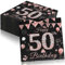 Servietten 50. Geburtstag Frau, 40 Stück Papierserviette Mädchen Happy Birthday Decorations, Schwarz Rosé Gold Tischdekoration für Party, Papierservietten zum 50.