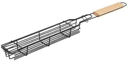 Cestas rodantes para barbacoa con asas de madera, parrilla de barbacoa de acero inoxidable, cesta de barbacoa, cesta de barbacoa, cestas de parrilla adecuadas para carnes a la parrilla, verduras