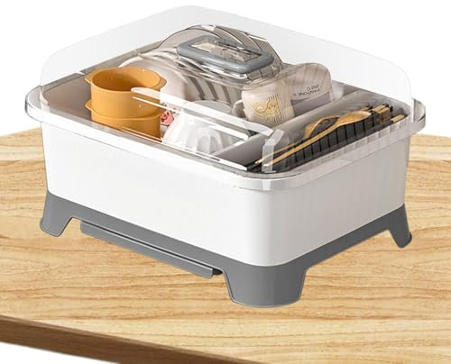 Escurridor de platos con tapa, soporte para biberones de lactancia, soportes organizadores de platos portátiles, cajas de almacenamiento multiusos para secado de botellas, estante de almacenamiento de