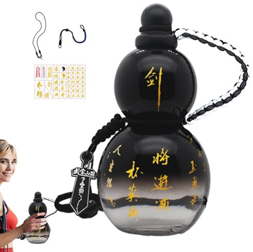 Jiimhte Wukongsun Gourde en forme de calebasse de 900 ml d'inspiration chinoise rétro Wukongsun Bouteille d'eau durable Style gourde pour sport voyage