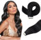 S-noilite Tape Extensions Echthaar Schwarz Remy Menschliches Haar 20 Stück Tape in Extensions Echthaar Skin Weft Haarverlängerung 45cm 50g #1