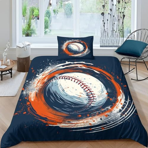 VUDBELAFC Baseball Bettbezug Bettwäsche Kinderbettwäsche-Set Reißverschluss Mit Kissenbezügen Betten Set Für Jugendliche Kinder Schlafzimmer Single(1Tier5x200cm)