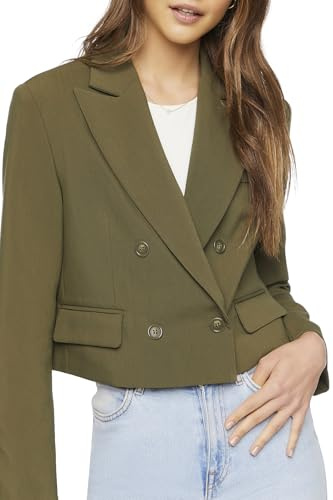 Forever 21 Women's Double-Breasted Cropped Blazer Jackets, Cypress, L