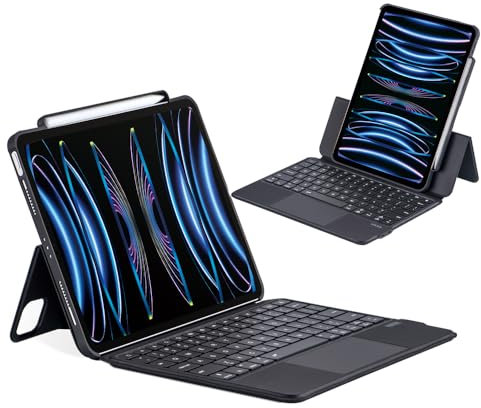 Magnetic Folio Wireless Keyboard Leather Case for iPad 10th Generation 2022 & 11th (A16, 2025), Magnetic Detachable Case,Magic-Style Keyboard with Multi-Touch Trackpad,7 Colors Backlight,Black