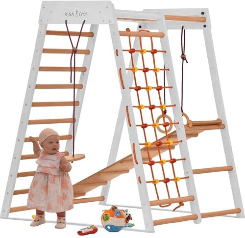 RINAGYM Indoor Spielplatz aus Holz für Kinder - Holz klettergerüst Indoor ab 3 Jahre - Indoor Klettergerüst Kinder kidwood