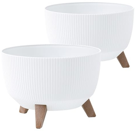 Tymar Macetero con patas, macetas para exteriores, maceta grande, macetero, macetero, macetero, macetero redondo (2 unidades), color blanco, diámetro de 29 cm