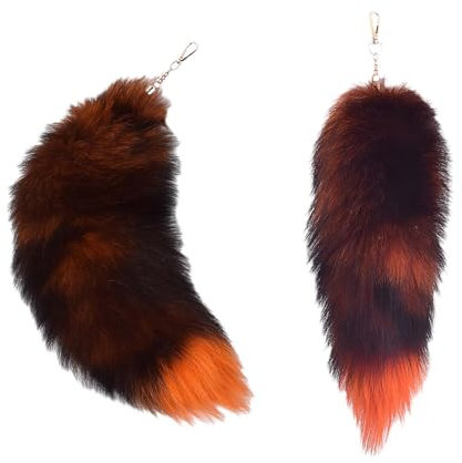 tintoke Fuchsschwanz,fox tail,Fuchsschwanz Anhänger etwa 40cm Fell Schwanz Keychain fox tail keychain Auto Schlüsselketten Anhänger Weich Flaumig Dicht Dekoration (Rot Schwarz)