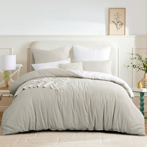 RUIKASI Bettwäsche 200x220 Beige Weiß 3teilig - Wendebettwäsche Bettbezug 200 x 220 mit Reißverschluss, Oeko-TEX Mikrofaser Bettwäsche Sets, Weich und Bügelfrei