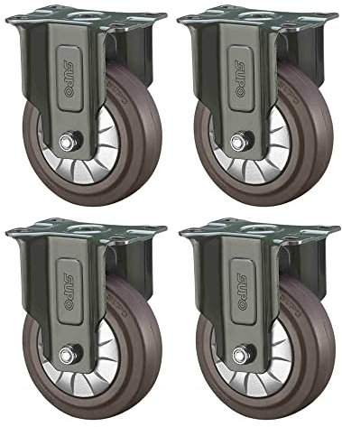 4er-Pack Lenkrollen, Industrierollen, Bockrollen, geräuscharme Gummiräder, starre Rollen, für Werkbank, Ausrüstung, schwarz