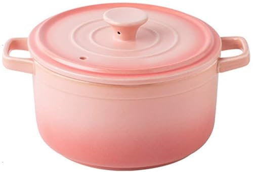 CWCQGH Ceramic Casserole Ceramic Casserole Small Stoneware cocotte Round Casserole with lid Slow stew Oven Heat-Resistant Soup Pot Blue Clay Soup Pot 0.87 l Aesthetic (Pink 0.6L)