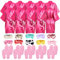 YFNVH Lot de 30 fournitures de fête spa pour filles comprenant 10 peignoirs kimono en satin de soie, 10 bandeaux de spa doux, 10 chaussons en mousse rose pour enfants, fournitures de salon, fête