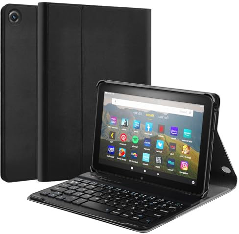 FunYaung Case with Keyboard for Amazon Fire HD 8 & 8 Plus (2022 & 2024 Release), Detachable Magnetic Rechargeable Keyboard Case with Type-C Cable for HD 8 (12th & 14th), Black