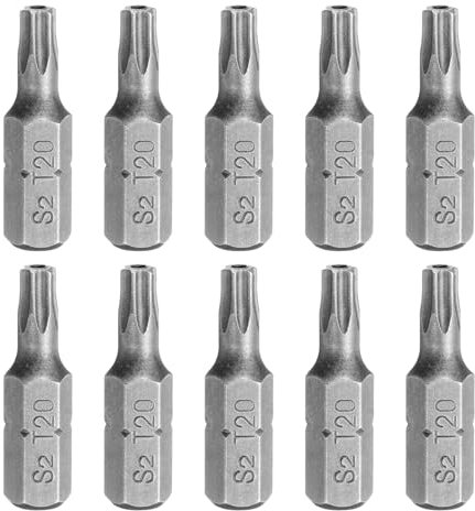 sourcing map 10pcs T20 Torx Screwdriver Bit 1/4 Hex Shank 25mm/1 Length S2 Steel Star 6 Point Head Hex Security Screw Driver Bits with Hole for Impact Electric Screw Driver Power Tools, Grey