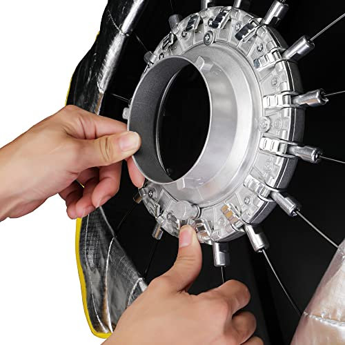 Qukaim Softbox ombrello parabolico profondo pieghevole con griglia, diametro 120 cm, borsa per il trasporto inclusa, compatibile con flash 120D/120D II Bowens Mount per fotografia