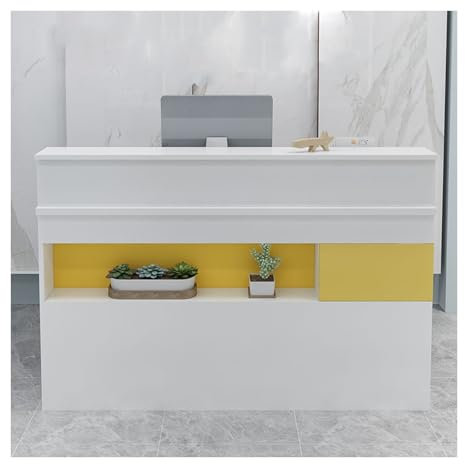 ZHENGQIAN Empfangstheke,Verkaufstheke,luxuriös Kleiner Rezeptionstresen,mit Abschließbarer Schublade,Empfang Stehtisch for Büro Messetheke,mit Geschlossene Schließfächer(Yellow-a,150cm/59in)
