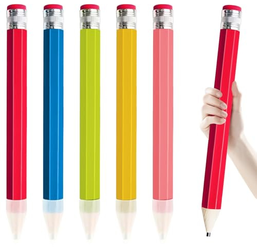 GBKDQQ 5 Stück Hölzerne Riesen Bleistift 34cm | Jumbo Bleistifte Übergroße mit Radiergummi & Kappe | Große Lustige Bleistifte für Schule, Zuhause, Büro, Dekoration