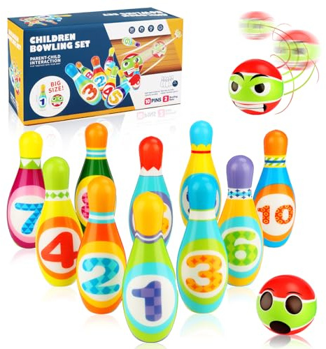 ZUSUZU 12 Stück Bowling Set,Kegelspiel für Kinder mit 10 bunten Bowlingkegeln & 2 weichen Schaumstoffbällen,Lernspiele Geschenk Montessori,Dosenwerfen Spielzeug ab 2 3 4 5 6 Jahre Kinderspielzeug